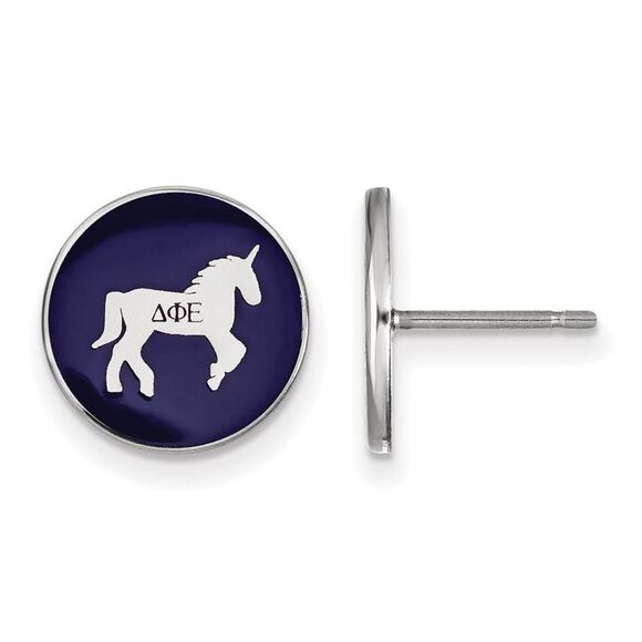 Sterling Silver Delta Phi Epsilon Enamel Unicorn Post Earrings